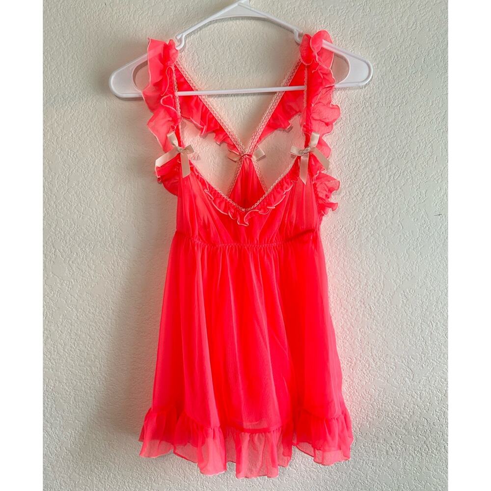 Victorias Secret Y2K Pink Ruffle Lingerie Babydoll Slip Top Size Medium Coquette - Picture 7 of 12